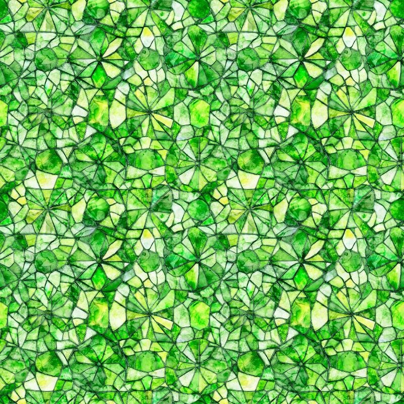 Image of Lumenique Mosaic Blender Lime quilting cotton fabric by Dan Morris for QT Fabrics. Features a printed stained glass pattern on a green background. Cute Little Fabric Shop.