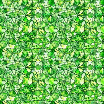 Image of Lumenique Mosaic Blender Lime quilting cotton fabric by Dan Morris for QT Fabrics. Features a printed stained glass pattern on a green background. Cute Little Fabric Shop.