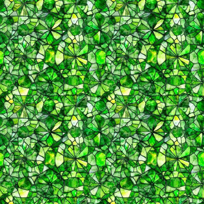 Image of Lumenique Mosaic Blender Kelly Green quilting cotton fabric by Dan Morris for QT Fabrics. Features a printed stained glass pattern on a green background. Cute Little Fabric Shop.
