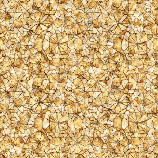 Image of Lumenique Mosaic Blender Tan quilting cotton fabric by Dan Morris for QT Fabrics. Features a printed stained glass pattern on a cream background. Cute Little Fabric Shop.