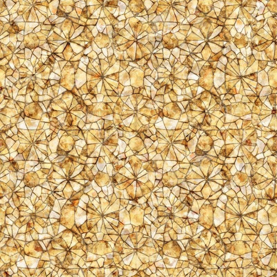 Image of Lumenique Mosaic Blender Tan quilting cotton fabric by Dan Morris for QT Fabrics. Features a printed stained glass pattern on a cream background. Cute Little Fabric Shop.