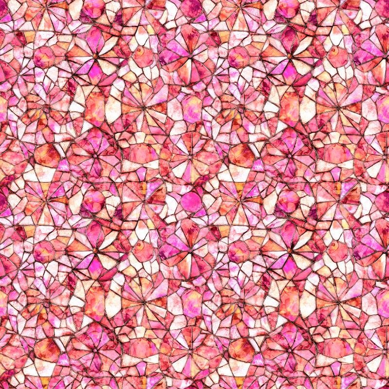 Image of Lumenique Mosaic Blender Pink quilting cotton fabric by Dan Morris for QT Fabrics. Features a printed stained glass pattern on a pink background. Cute Little Fabric Shop.
