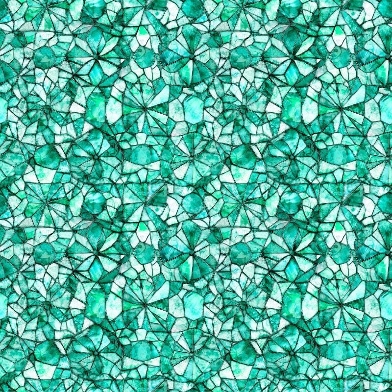 Image of Lumenique Mosaic Blender Turquoise quilting cotton fabric by Dan Morris for QT Fabrics. Features a printed stained glass pattern on a blue background. Cute Little Fabric Shop.
