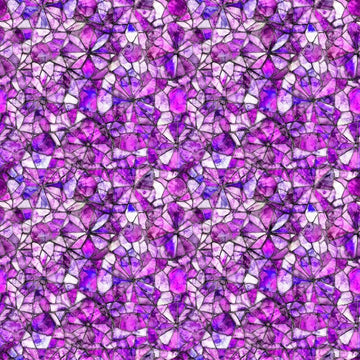 Image of Lumenique Mosaic Blender Orchid quilting cotton fabric by Dan Morris for QT Fabrics. Features a printed stained glass pattern on a purple background. Cute Little Fabric Shop.