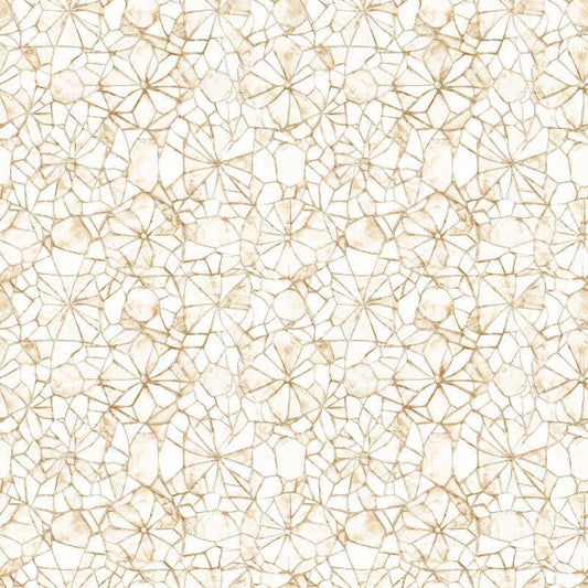 Image of Lumenique Mosaic Blender Birch quilting cotton fabric by Dan Morris for QT Fabrics. Features a printed stained glass pattern on a white background. Cute Little Fabric Shop.