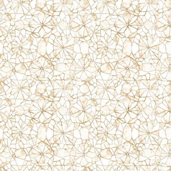 Image of Lumenique Mosaic Blender Birch quilting cotton fabric by Dan Morris for QT Fabrics. Features a printed stained glass pattern on a white background. Cute Little Fabric Shop.