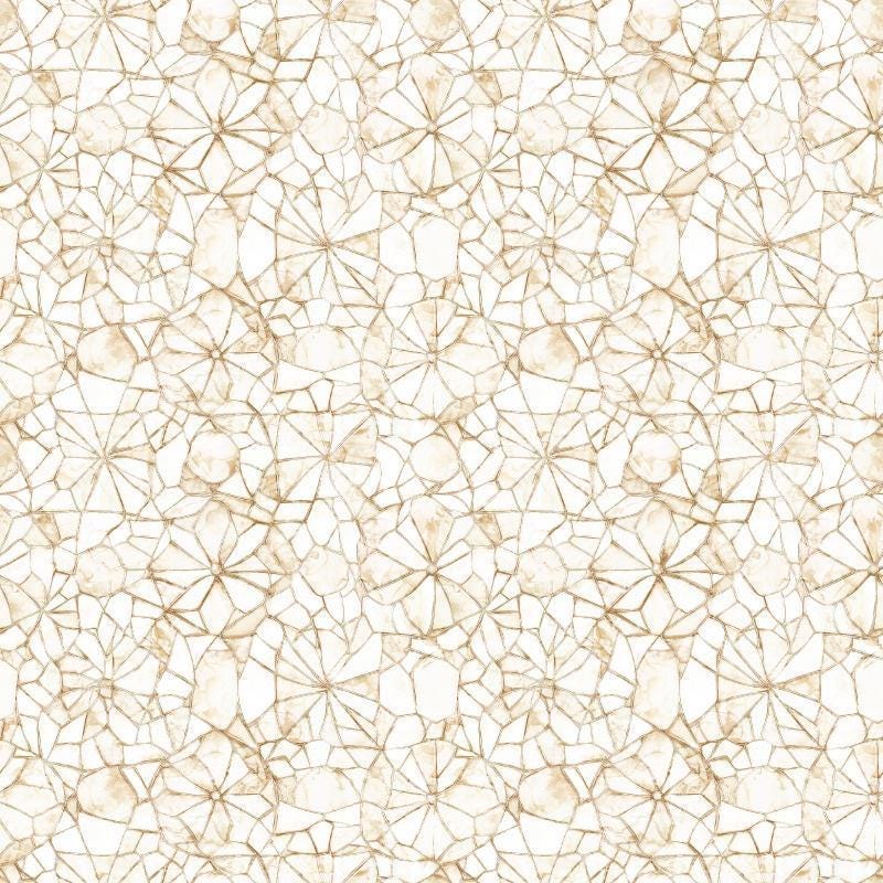 Image of Lumenique Mosaic Blender Birch quilting cotton fabric by Dan Morris for QT Fabrics. Features a printed stained glass pattern on a white background. Cute Little Fabric Shop.