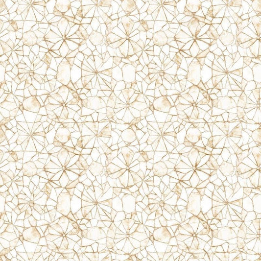 Image of Lumenique Mosaic Blender Birch quilting cotton fabric by Dan Morris for QT Fabrics. Features a printed stained glass pattern on a white background. Cute Little Fabric Shop.