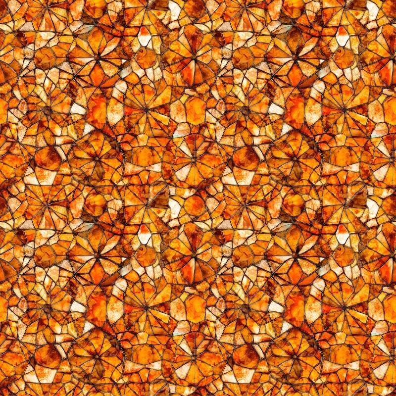 Image of Lumenique Mosaic Blender Burnt Orange quilting cotton fabric by Dan Morris for QT Fabrics. Features a printed stained glass pattern on an orange background. Cute Little Fabric Shop.