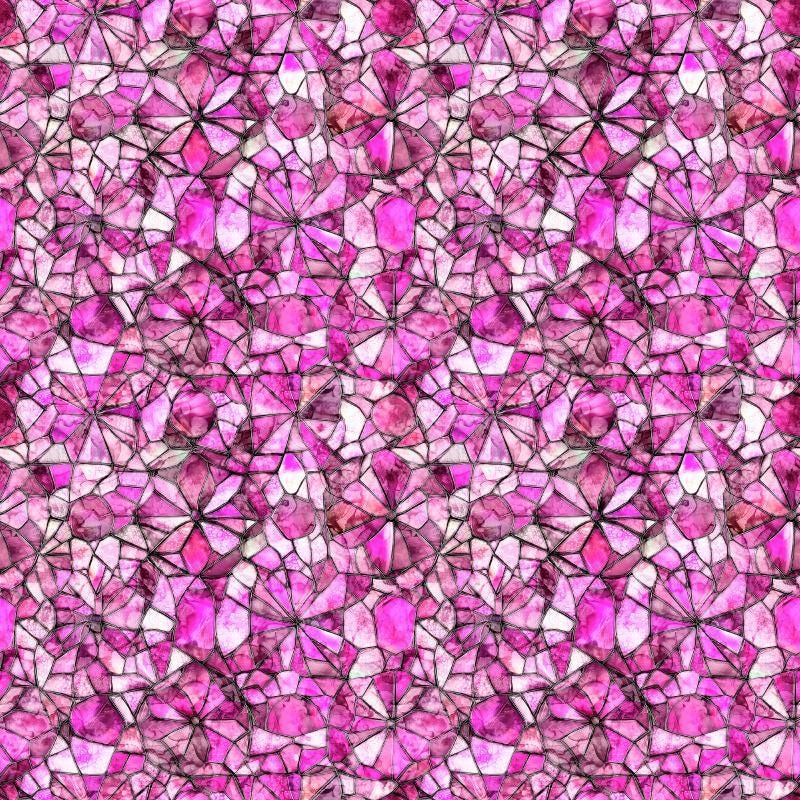 Image of Lumenique Mosaic Blender Hot Pink quilting cotton fabric by Dan Morris for QT Fabrics. Features a printed stained glass pattern on a pink background. Cute Little Fabric Shop.