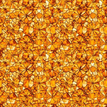 Image of Lumenique Mosaic Blender Orange quilting cotton fabric by Dan Morris for QT Fabrics. Features a printed stained glass pattern on an orange background. Cute Little Fabric Shop.