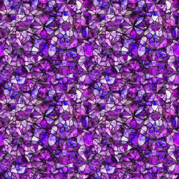 Image of Lumenique Mosaic Blender Grape quilting cotton fabric by Dan Morris for QT Fabrics. Features a printed stained glass pattern on a purple background. Cute Little Fabric Shop.