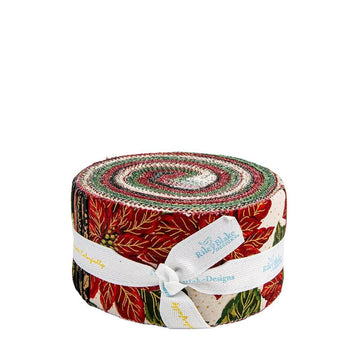 SALE Poinsettias at Christmas 2.5" Rolie Polie Floral Fabric - RP-17630-40 - 40-Piece Precut - Riley Blake Quilting Cotton Fabrics