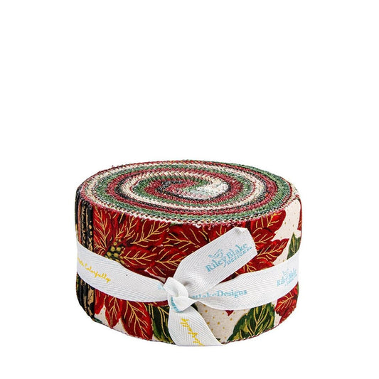 SALE Poinsettias at Christmas 2.5" Rolie Polie Floral Fabric - RP-17630-40 - 40-Piece Precut - Riley Blake Quilting Cotton Fabrics