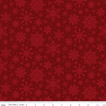 Image of Poinsettias at Christmas Snowflakes Red quilting cotton fabric by Jennifer Bosworth for Riley Blake Designs. Features snowflakes on a red background. Cute Little Fabric Shop.