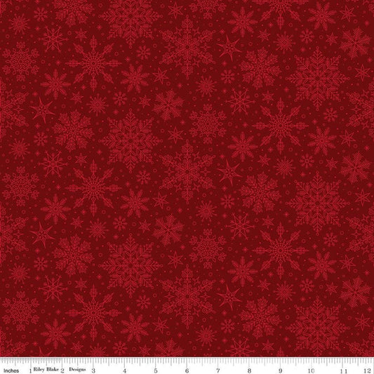 Image of Poinsettias at Christmas Snowflakes Red quilting cotton fabric by Jennifer Bosworth for Riley Blake Designs. Features snowflakes on a red background. Cute Little Fabric Shop.