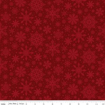 Image of Poinsettias at Christmas Snowflakes Red quilting cotton fabric by Jennifer Bosworth for Riley Blake Designs. Features snowflakes on a red background. Cute Little Fabric Shop.