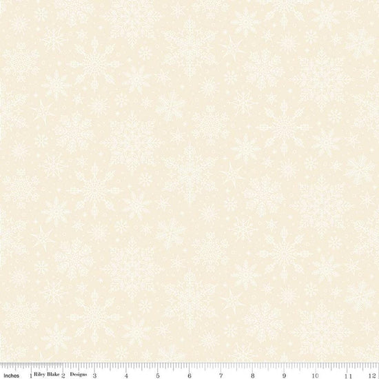 Image of Poinsettias at Christmas Snowflakes White quilting cotton fabric by Jennifer Bosworth for Riley Blake Designs. Features snowflakes on a white background. Cute Little Fabric Shop.