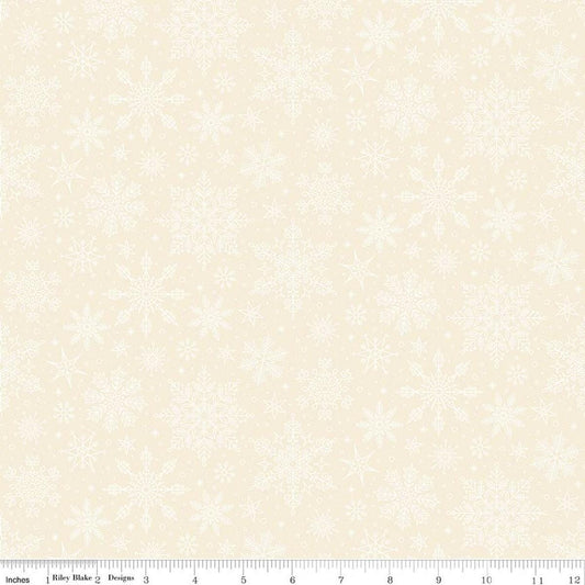 Image of Poinsettias at Christmas Snowflakes White quilting cotton fabric by Jennifer Bosworth for Riley Blake Designs. Features snowflakes on a white background. Cute Little Fabric Shop.