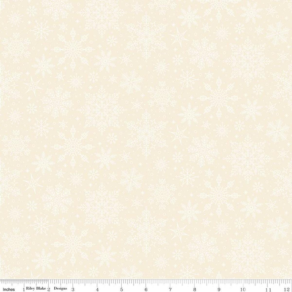Image of Poinsettias at Christmas Snowflakes White quilting cotton fabric by Jennifer Bosworth for Riley Blake Designs. Features snowflakes on a white background. Cute Little Fabric Shop.