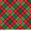 Image of Poinsettias at Christmas Plaid Multi Foil quilting cotton fabric by Jennifer Bosworth for Riley Blake Designs. Features plaid on a green and red background. Cute Little Fabric Shop.