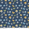 Image of Sunshine & Dandelions Butterflies Navy quilting cotton fabric by Traci Reed for Riley Blake Designs. Features butterflies on a blue background. Cute Little Fabric Shop.