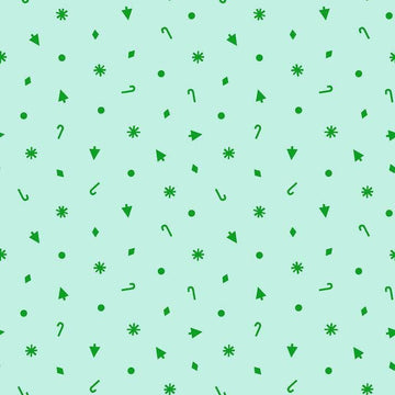 Image of Merry Happy Christmas Confetti Mint quilting cotton fabric by Kimberly Kight of Ruby Star Society for Moda Fabrics. Features christmas icons on a green background. Cute Little Fabric Shop.