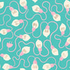 Image of Merry Happy High Strung Metallic Iceberg quilting cotton fabric by Kimberly Kight of Ruby Star Society for Moda Fabrics. Features lights on a blue background. Cute Little Fabric Shop.