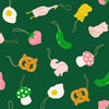 Image of Merry Happy Find the Pickle Metallic Jade quilting cotton fabric by Kimberly Kight of Ruby Star Society for Moda Fabrics. Features novelty ornaments on a green background. Cute Little Fabric Shop.
