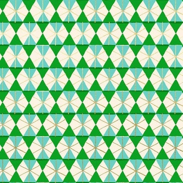 Image of Merry Happy Happy Hexie Metallic Verdant quilting cotton fabric by Kimberly Kight of Ruby Star Society for Moda Fabrics. Features hexagons on a green background. Cute Little Fabric Shop.