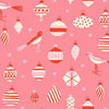 Image of Merry Happy Baubles Sorbet quilting cotton fabric by Kimberly Kight of Ruby Star Society for Moda Fabrics. Features ornaments on a pink background. Cute Little Fabric Shop.