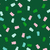 Image of Merry Happy Merry Gummies Jade quilting cotton fabric by Kimberly Kight of Ruby Star Society for Moda Fabrics. Features gummy bears on a green background. Cute Little Fabric Shop.
