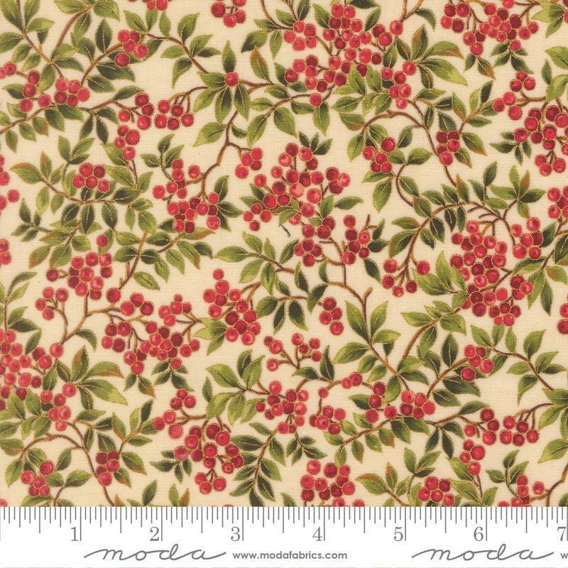 Image of Merry Manor 2025 Hollyberry Cream quilting cotton fabric by Moda for Moda Fabrics. Features berries on a cream background. Cute Little Fabric Shop.