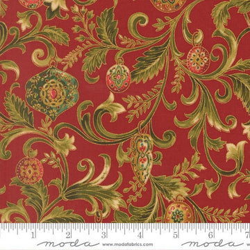 Image of Merry Manor 2025 Twinkling Vines Crimson quilting cotton fabric by Moda for Moda Fabrics. Features vines on a red background. Cute Little Fabric Shop.