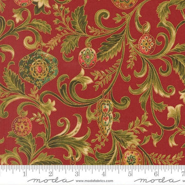 Image of Merry Manor 2025 Twinkling Vines Crimson quilting cotton fabric by Moda for Moda Fabrics. Features vines on a red background. Cute Little Fabric Shop.