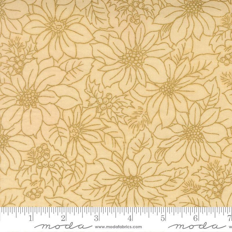 Image of Merry Manor 2025 Poinsettia Blooms Cream quilting cotton fabric by Moda for Moda Fabrics. Features flowers on a cream background. Cute Little Fabric Shop.