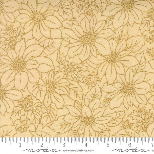 Image of Merry Manor 2025 Poinsettia Blooms Cream quilting cotton fabric by Moda for Moda Fabrics. Features flowers on a cream background. Cute Little Fabric Shop.