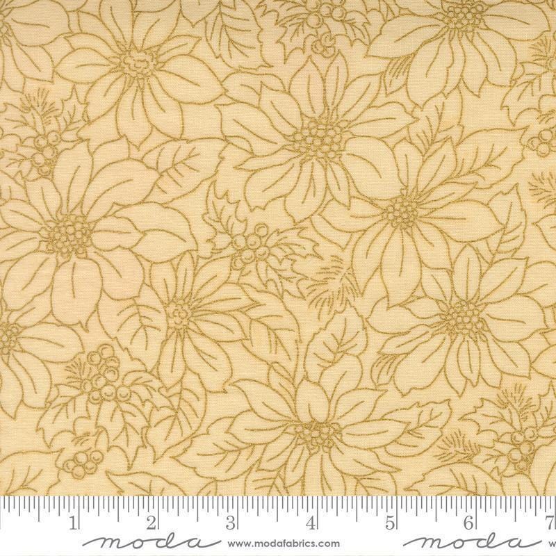 Image of Merry Manor 2025 Poinsettia Blooms Cream quilting cotton fabric by Moda for Moda Fabrics. Features flowers on a cream background. Cute Little Fabric Shop.