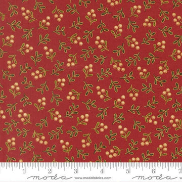 Image of Merry Manor 2025 Berry Crimson quilting cotton fabric by Moda for Moda Fabrics. Features berries on a red background. Cute Little Fabric Shop.
