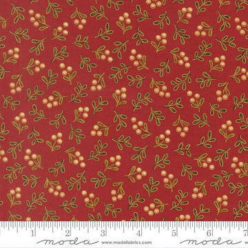 Image of Merry Manor 2025 Berry Crimson quilting cotton fabric by Moda for Moda Fabrics. Features berries on a red background. Cute Little Fabric Shop.