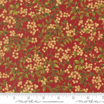 Image of Merry Manor 2025 Hollyberry Crimson quilting cotton fabric by Moda for Moda Fabrics. Features berries on a red background. Cute Little Fabric Shop.