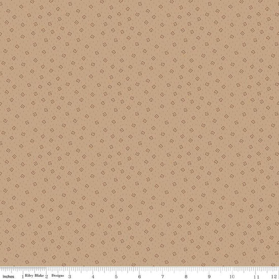 Image of Baked With Love Comfort Tea Dye quilting cotton fabric by Lori Holt for Riley Blake Designs. Features spirals on a brown background. Cute Little Fabric Shop.