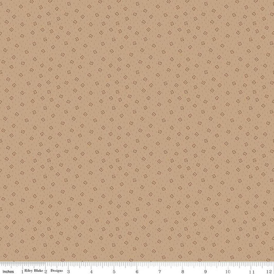 Image of Baked With Love Comfort Tea Dye quilting cotton fabric by Lori Holt for Riley Blake Designs. Features spirals on a brown background. Cute Little Fabric Shop.