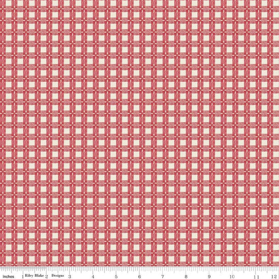 Image of Baked With Love Tablecloth Schoolhouse quilting cotton fabric by Lori Holt for Riley Blake Designs. Features gingham on a red background. Cute Little Fabric Shop.