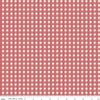 Image of Baked With Love Tablecloth Schoolhouse quilting cotton fabric by Lori Holt for Riley Blake Designs. Features gingham on a red background. Cute Little Fabric Shop.