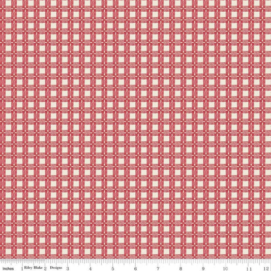 Image of Baked With Love Tablecloth Schoolhouse quilting cotton fabric by Lori Holt for Riley Blake Designs. Features gingham on a red background. Cute Little Fabric Shop.