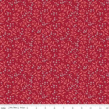 Image of Baked With Love Apron Cherry Tart quilting cotton fabric by Lori Holt for Riley Blake Designs. Features flowers on a red background. Cute Little Fabric Shop.