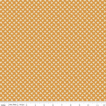 Image of Baked With Love Gathering Spice quilting cotton fabric by Lori Holt for Riley Blake Designs. Features leaves on an orange background. Cute Little Fabric Shop.