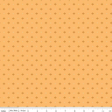 Image of Baked With Love Pie Marigold quilting cotton fabric by Lori Holt for Riley Blake Designs. Features a geometric pattern on a yellow background. Cute Little Fabric Shop.