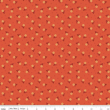 Image of Baked With Love Thankful Autumn quilting cotton fabric by Lori Holt for Riley Blake Designs. Features flowers on an orange background. Cute Little Fabric Shop.